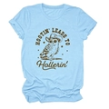 Close-up of owl print with cowboy hat and sunglasses on light blue cotton t-shirt - Light Blue