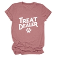 Detail of a casual crew neck short sleeve T-shirt featuring Treat Dealer paw print - S / Tops / Rose Gold