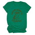 Detail of green short-sleeve T-shirt featuring owl graphic and Hootin' Leads To text - Dark Green