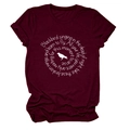 Detail view of burgundy round neck T-shirt featuring a white bird and song lyric print - Wine Red (White Font)