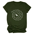Detail of forest green crew neck t-shirt with white spiral bird and lyric print design - Army Green (White Font)