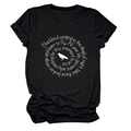 Flat lay of a black cotton crew neck t-shirt with white circular bird and lyric graphic - Black (White Font)