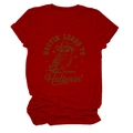 Detail of red crew neck cotton T-shirt featuring hootin owl graphic with vintage text - Red