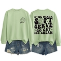 Front and back detail of mint green sweatshirt with 'Soft Serve' quote and graphic print - Olive Green (Black Letters)