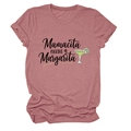 Détail à plat du t-shirt en coton rose poudré avec imprimé Mamacita needs a Margarita - S / Or Rose (Texte Noir)