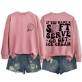 Detailed front and back view of pink graphic sweatshirt with ice cream volleyball print - Rose Gold (Black Letters)
