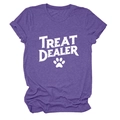 Detailed view of purple marl textured T-shirt with white Treat Dealer graphic and paw print - S / Top (White Paw Print) / Purple