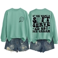 Detail of mint green sweatshirt with 'IF YOU WANT A SOFT SERVE' back print design - Light Green (Black Print)