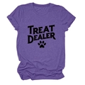 Detailed flat lay of purple heather knit t-shirt with black Treat Dealer graphic - S / Top (Black Paw Print) / Purple