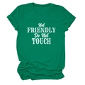 Detail of green crew neck T-shirt featuring bold white 'Not FRIENDLY' printed text - S / Dark Green