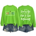 Fluorescent green sweatshirt showing hospice nurse leopard print and back quote text detail - Fluorescent Green (White Print)