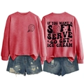 Detail of red sweatshirt back print featuring ice cream volleyball graphic and slogan - Red (Black Print)