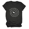 Detail of dark gray heather T-shirt showing round neck and white bird graphic print - Heather Gray (White Font)