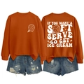 Detail showing the white graphic lettering on the back of an orange crewneck sweatshirt - Burnt Orange (White Text)
