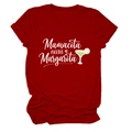 Détail de l'imprimé Mamacita Margarita sur un t-shirt rouge en coton à col rond - S / Rouge (Texte Blanc)