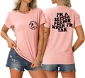 Detailed views showing front and back of pink women's t-shirt with tropical slogan graphics - Pink (Black Font)