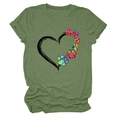 Dettaglio del motivo a cuore e impronta di zampa arcobaleno sulla t-shirt verde militare - Verde Oliva (Testo Nero)