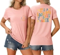 Front and back view of pink short sleeve T-shirt with 'It's a good day to save teeth' print - S / Pink (IT'S A GOOD DAY TO SAVE TEETH)