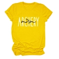 Detail of Archery Mom print on a bright yellow short sleeve cotton t-shirt flat lay - Yellow