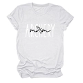 Detail of rolled sleeve cuffs and Archery Mom graphic on white crew neck cotton T-shirt - White