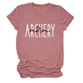 Detail of dusty rose T-shirt fabric with archery mom printed design and soft texture - Rose Gold