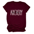 Detail of rolled sleeve and Archery Mom graphic print on maroon cotton t-shirt - Burgundy