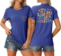 Front and back detail of blue cotton t-shirt with dental theme slogan and tooth graphic - S / Vintage Blue (IT'S A GOOD DAY TO SAVE TEETH)