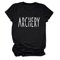 Detail of black cotton T-shirt featuring white ARCHERY text and bow arrow graphic design - Black