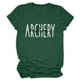 Detail of Archery Mom print on dark green t-shirt with rolled sleeves and knit texture - Vintage Green