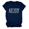 Detail of navy blue cotton T-shirt featuring white Archery print and cuffed sleeves - Navy Blue