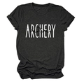 Close-up of ARCHERY mom letter print and bow icon on a grey cotton short sleeve T-shirt - Black Heather Grey