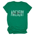 Detail of emerald green Archery Mom T-shirt showing crew neck and rolled cuff stitching - Dark Green
