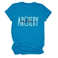 Detail of royal blue archery mom t-shirt showing cotton fabric texture and graphic print - Lake Blue