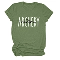 Detail of army green Archery Mom t-shirt featuring graphic print on soft knit fabric - Olive Green