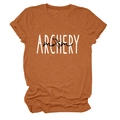 Detailed view of rust red Archery Mom print on a soft cotton crew neck t-shirt - Burnt Orange