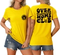 Detail of yellow cotton T-shirt featuring Over Stimulated Moms Club print on back - S / Yellow (Black Font)