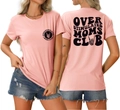 Front and back views of pink Overstimulated Moms Club cotton t-shirt with rock hand logo - S / Pink (Black Font)