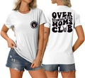 Detail view of cotton t-shirt with black Overstimulated Moms Club graphic and skull hand print - S / White (Black Font)