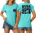 Sky blue cotton t-shirt featuring Overstimulated Moms Club graphic and rock gesture logo - S / Deep Water Blue (Black Font)
