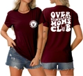 Detail view of maroon cotton t-shirt with white Over Stimulated Moms Club print on both sides - S / Wine Red (White Font)