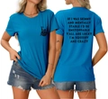 Vues avant et arrière d'un t-shirt bleu vif à manches courtes avec imprimés noirs - Bleu Lac (Police Noire)