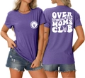 Front and back detail of purple Over Stimulated Moms Club tee with retro graphic print - S / Purple (White Font)