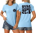 Detailed front and back views of light blue Overstimulated Moms Club cotton T-shirt - S / Light Blue (Black Font)
