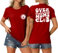 Detail of red Overstimulated Moms Club cotton t-shirt with white rock graphic print - S / Red (White Font)