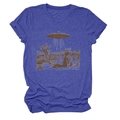 Detailed view of UFO and cat vintage print on a navy blue cotton blend t-shirt - Retro Blue (Graphic)