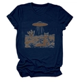 Detail of navy cotton T-shirt featuring a retro UFO and cat graphic print - Navy Blue (Graphic)