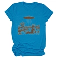 Detail of blue cotton T-shirt featuring retro cat and UFO desert landscape illustration - Lake Blue (Graphic)