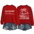 Viste dettagliate fronte e retro della felpa rossa con stampe artistiche Booktrovert - S / Rosso (Stampa Bianca)
