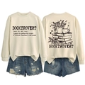 Front and back detail of cream sweatshirt with booktrovert text and floral graphic - S / Sand (Black Letters)