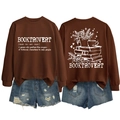 Detail of Booktrovert sweatshirt with book and coffee back print and front text - S / Coffee (White Print)